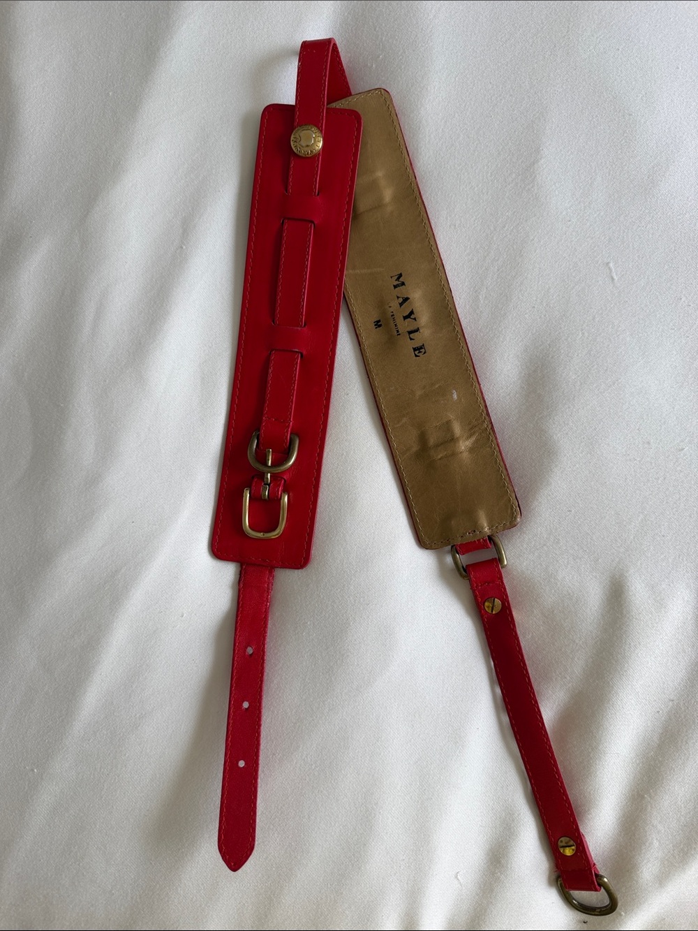 Mayle Red Leather Belt with Brass Hardware